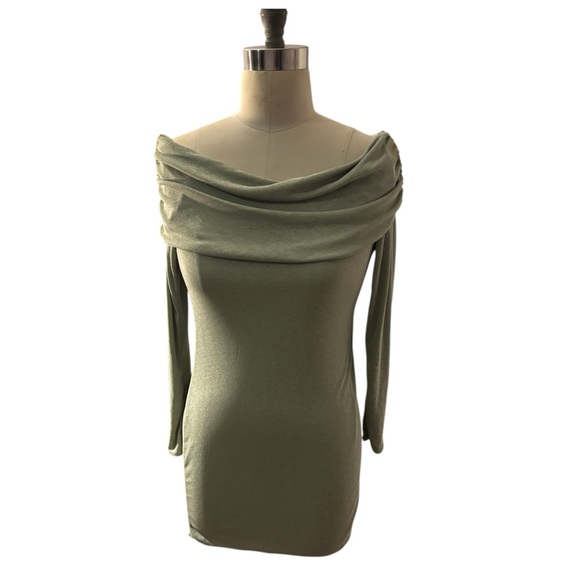 SAGE GREEN ONION SKIN BARDOT RUCHED BODYCON DRESS Women’s Size 12 - Picture 4 of 7